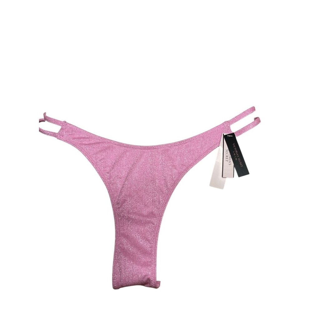 Victorias Secret Pink Sparkly Bikini Bottom Medium‎ Double Strap Lining - Picture 8 of 11